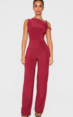 Petite Slinky Twist Shoulder Wide Leg Jumpsuit-PrettyLittleThing Discount
