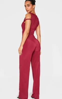 Petite Slinky Twist Shoulder Wide Leg Jumpsuit-PrettyLittleThing Discount