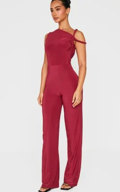 Petite Slinky Twist Shoulder Wide Leg Jumpsuit-PrettyLittleThing Discount