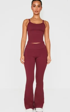 New PrettyLittleThing Petite Snatched Sculpt Foldover Pants Burgundy