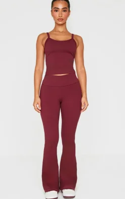 Hot PrettyLittleThing Petite Snatched Sculpt Cami Strap Crop Top Burgundy