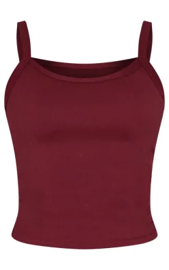 Hot PrettyLittleThing Petite Snatched Sculpt Cami Strap Crop Top Burgundy