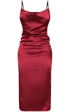Petite Strappy Satin Cowl Midi Dress-PrettyLittleThing