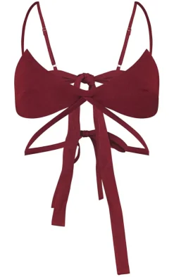 PrettyLittleThing Petite Strappy Woven Bralet Burgundy