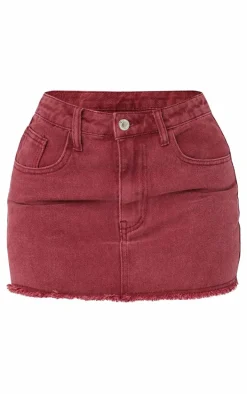 Petite Burgundy Washed Raw Hem Mini Skirt