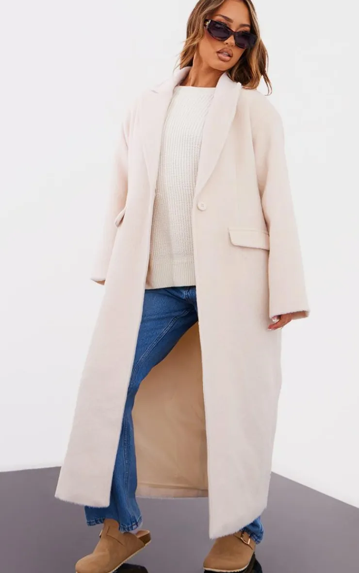 PrettyLittleThing Wool Coats*Petite Brushed Wool Look Oversized Drop Shoulder Coat