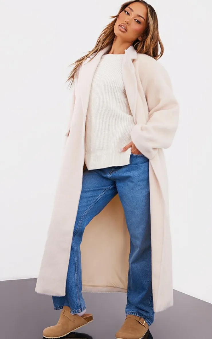 PrettyLittleThing Wool Coats*Petite Brushed Wool Look Oversized Drop Shoulder Coat