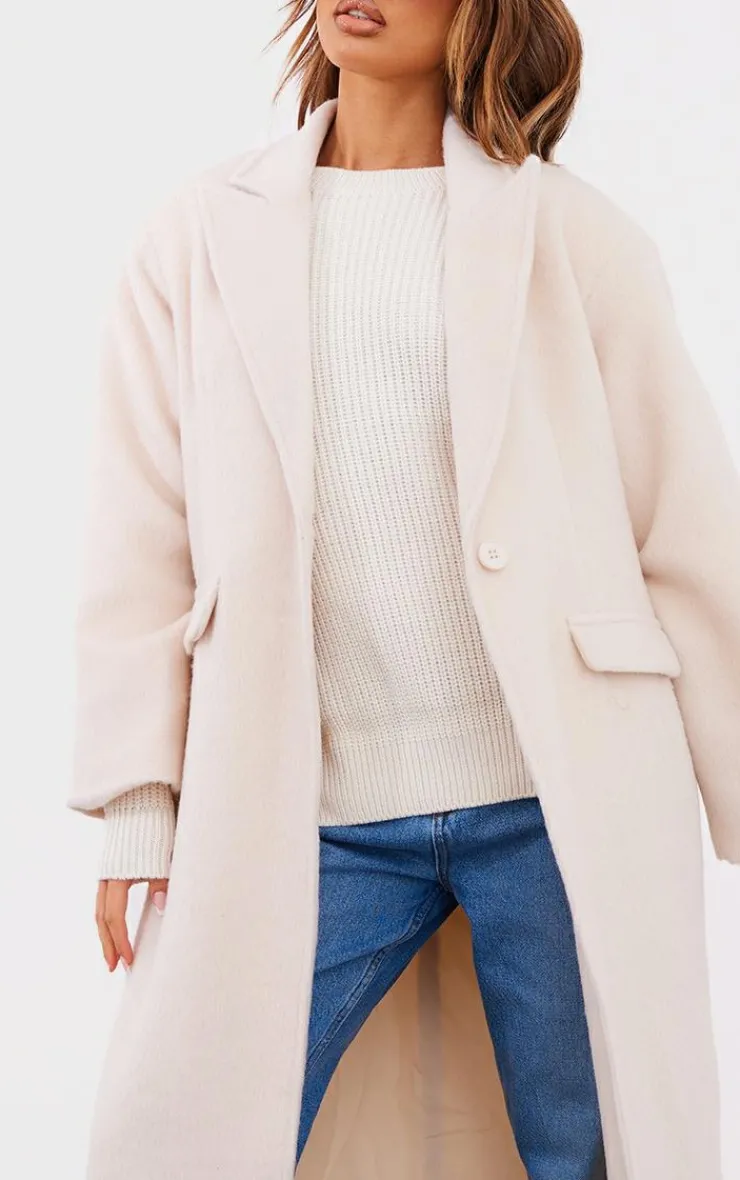 PrettyLittleThing Wool Coats*Petite Brushed Wool Look Oversized Drop Shoulder Coat