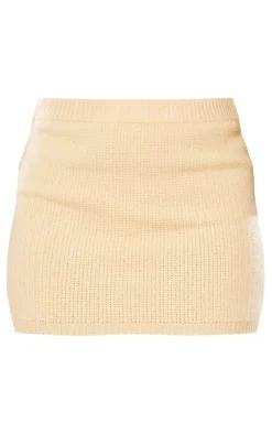 Discount PrettyLittleThing Petite Knitted Mini Skirt Camel