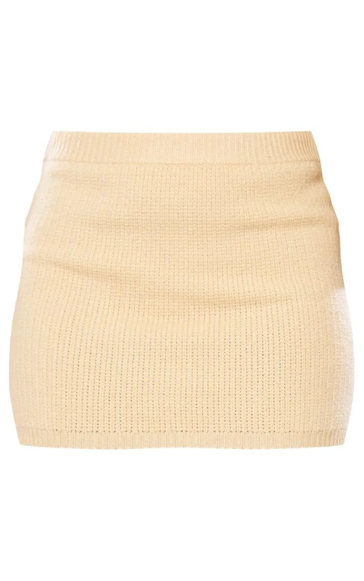Discount PrettyLittleThing Petite Knitted Mini Skirt Camel