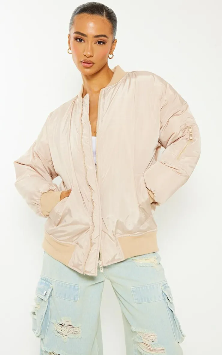 PrettyLittleThing Bomber Jackets*Petite Oversized Zip Up Bomber Jacket