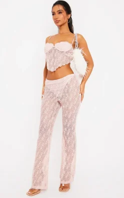 Discount PrettyLittleThing Petite Lace Pants Candy Pink