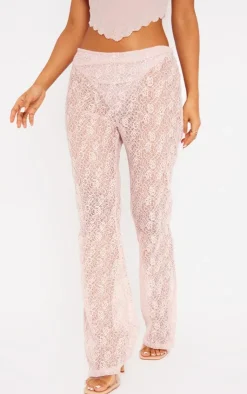 Discount PrettyLittleThing Petite Lace Pants Candy Pink