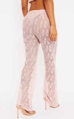 Discount PrettyLittleThing Petite Lace Pants Candy Pink