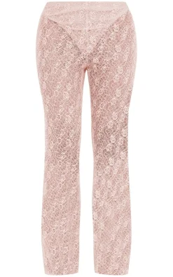Discount PrettyLittleThing Petite Lace Pants Candy Pink