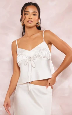 Clearance PrettyLittleThing Petite Satin Tie Front Cami Champagne