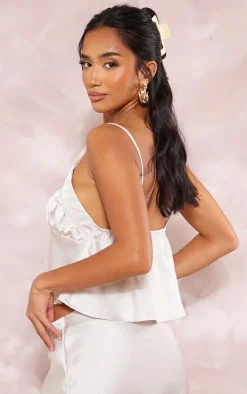 Clearance PrettyLittleThing Petite Satin Tie Front Cami Champagne