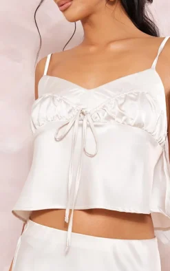 Clearance PrettyLittleThing Petite Satin Tie Front Cami Champagne