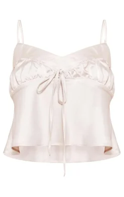 Clearance PrettyLittleThing Petite Satin Tie Front Cami Champagne