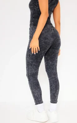 Hot PrettyLittleThing Petite Acid Wash Leggings Charcoal
