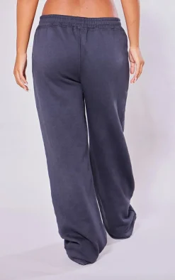 Online PrettyLittleThing Petite Acid Wash Elasticated Wide Leg Sweatpants Charcoal