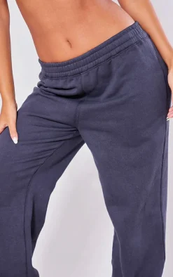 Online PrettyLittleThing Petite Acid Wash Elasticated Wide Leg Sweatpants Charcoal