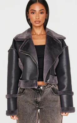 PrettyLittleThing Aviator Jackets*Petite Aviator Jacket With Fur Trims