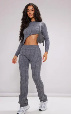 PrettyLittleThing Knitted Two Piece Sets*Petite Cable Knit Asymmetric Hem Sweater