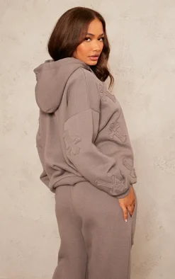 Petite Charcoal Cross Applique Embroidered Hoodie