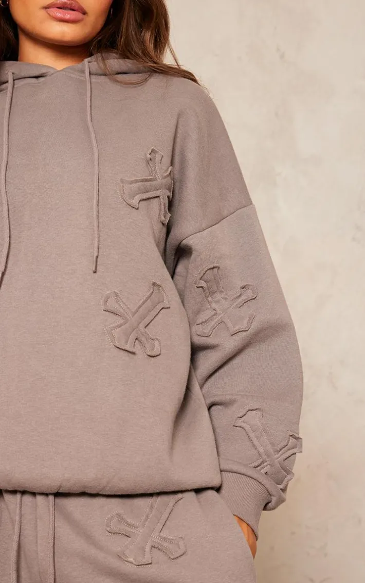 Petite Charcoal Cross Applique Embroidered Hoodie