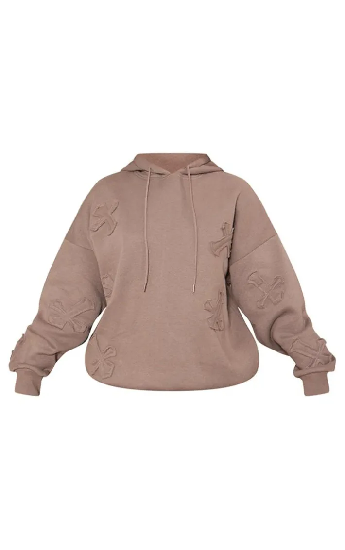 Petite Charcoal Cross Applique Embroidered Hoodie