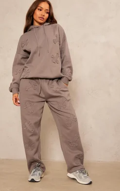 PrettyLittleThing Grey Sweatsuits*Petite Cross Applique Embroidered Sweatpants