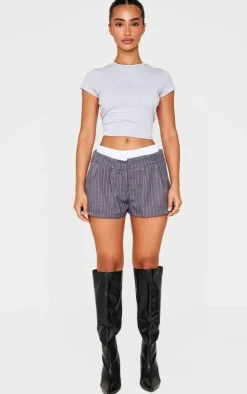 Petite Charcoal Double Waistband Pinstripe Shorts