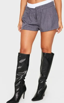 Petite Charcoal Double Waistband Pinstripe Shorts