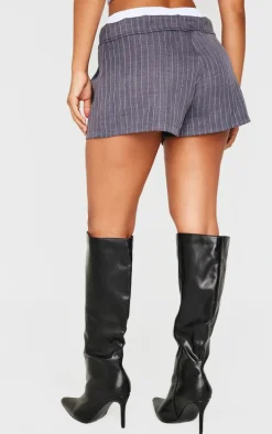 Petite Charcoal Double Waistband Pinstripe Shorts