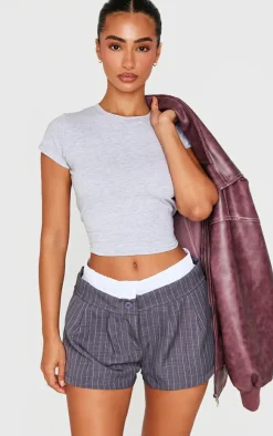 Petite Charcoal Double Waistband Pinstripe Shorts