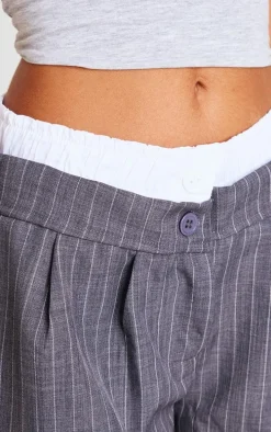 Petite Charcoal Double Waistband Pinstripe Shorts