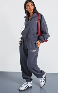 Online PrettyLittleThing Petite Graphic Cuffed Sweatpants Charcoal