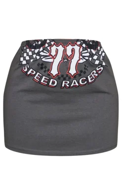 Hot PrettyLittleThing Petite Graphic Mini Skirt Charcoal