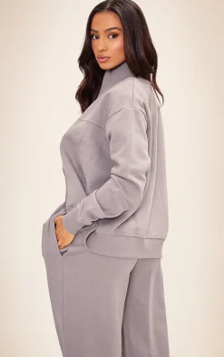 Petite Charcoal Grey Seam Detail Zip Up Track Top