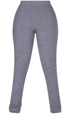 Clearance PrettyLittleThing Petite Knitted Rib High Waisted Skinny Flares Charcoal