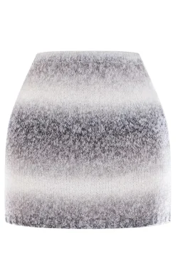 Sale PrettyLittleThing Petite Ombre Knit Mini Skirt Charcoal