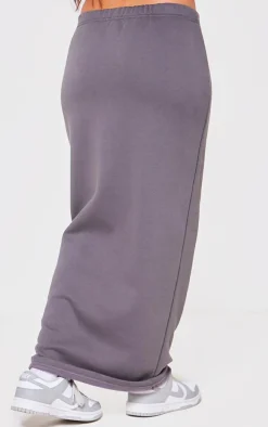New PrettyLittleThing Petite Oversized Sweat Maxi Skirt Charcoal