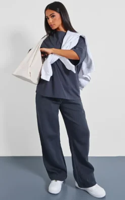 Clearance PrettyLittleThing Petite Oversized Wide Leg Sweatpants Charcoal