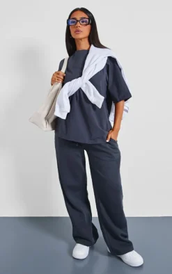 Hot PrettyLittleThing Petite Oversized T-shirt Charcoal
