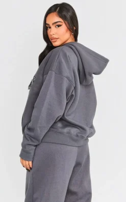 Discount PrettyLittleThing Petite Pilates Graphic Hoodie Charcoal