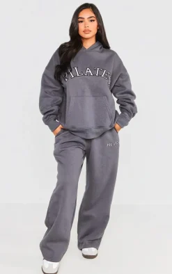 Discount PrettyLittleThing Petite Pilates Graphic Hoodie Charcoal