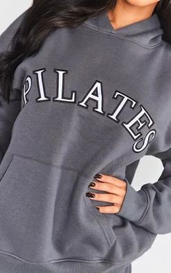 Discount PrettyLittleThing Petite Pilates Graphic Hoodie Charcoal