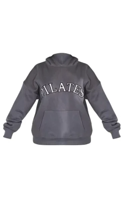 Discount PrettyLittleThing Petite Pilates Graphic Hoodie Charcoal
