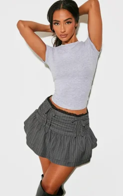 Petite Charcoal Pinstripe Ruched Detail Mini Skirt